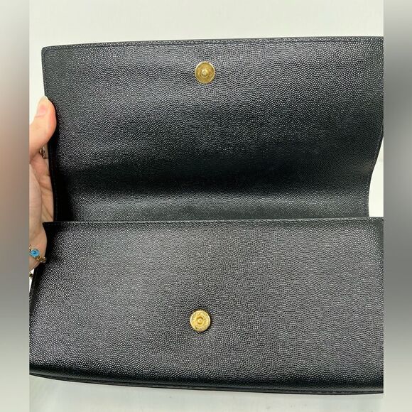 YVES SAINT LAURENT KATE CLUTCH IN GRAIN DE POUDRE LEATHER BLACK HANDBAG - Picture 4 of 11